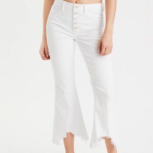 American Eagle Super High Rise Gleam White Cropped Flare Jean